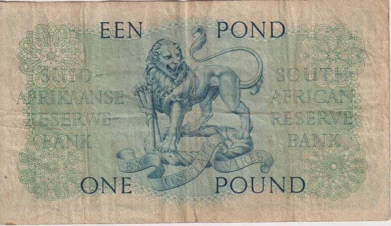 UNION OF SOUTH AFRICA - 1 POUND M.H. de Kock B/296 1955 #137 VF