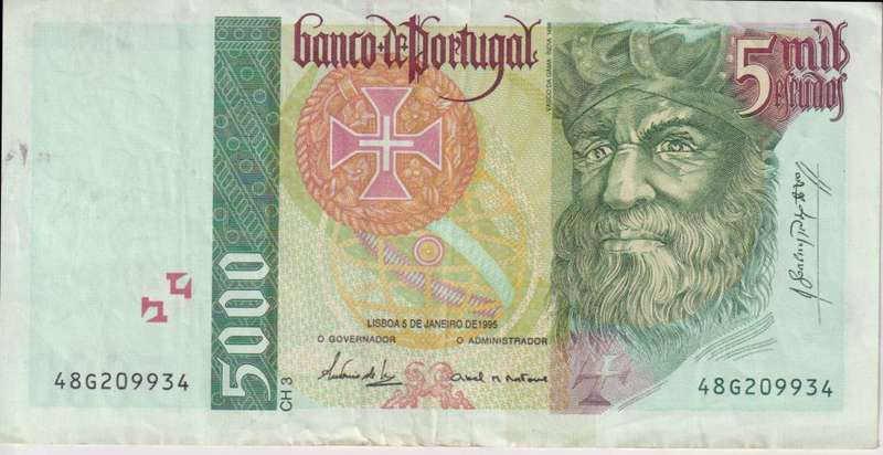 PORTUGAL  5000 ESCUDOS 1995 P190 - VF