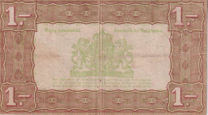 NETHERLANDS 1 GULDEN SILVER VOUCHER 1938 P61 VF (PIN HOLES)