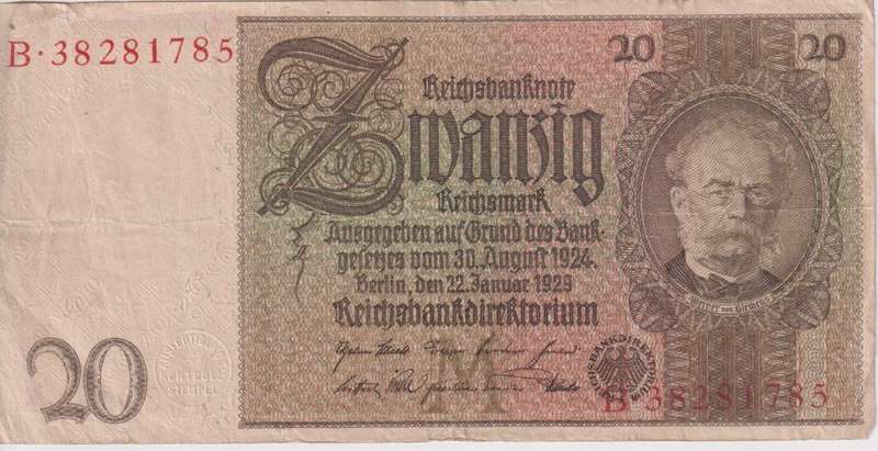 GERMANY 20 REICHSMARK 1929 P181 VF