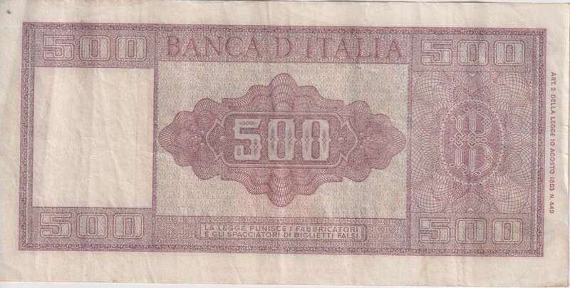 ITALY 500 LIRE 1947-61 P80 VF+