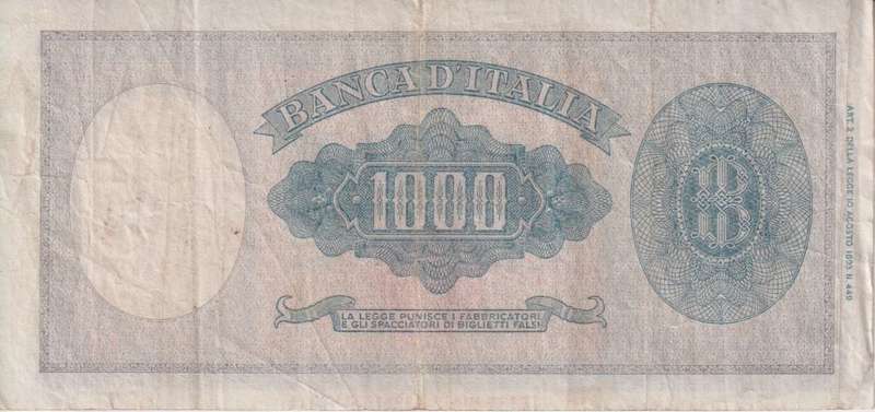 ITALY 1000 LIRE 1947-48 P83 VF+
