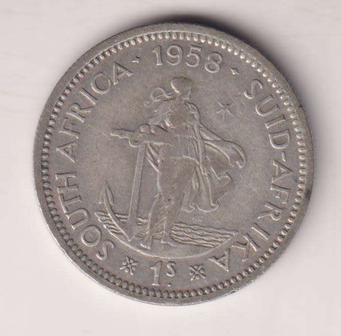 UNION OF SOUTH AFRICA - 1 Shilling 1958 SILVER ELIZABETH II - see scan
