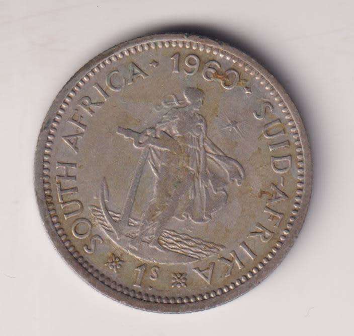UNION OF SOUTH AFRICA - 1 Shilling 1960 SILVER ELIZABETH II - see scan