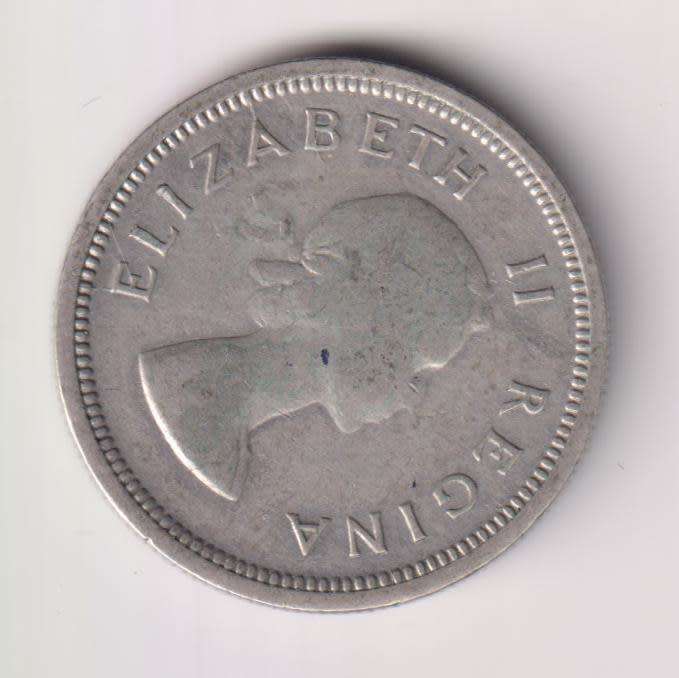 UNION OF SOUTH AFRICA - 1 Shilling 1958 SILVER ELIZABETH II - see scan