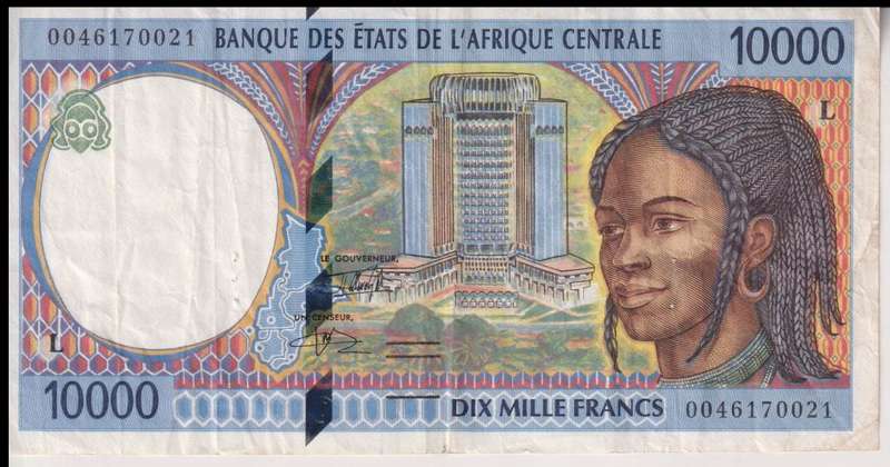 Central African States - Gabon 10,000 Francs 2000 P405Lf (Small Tear)