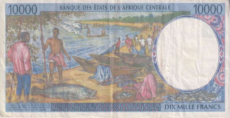 Central African States - Gabon 10,000 Francs 2000 P405Lf (Small Tear)