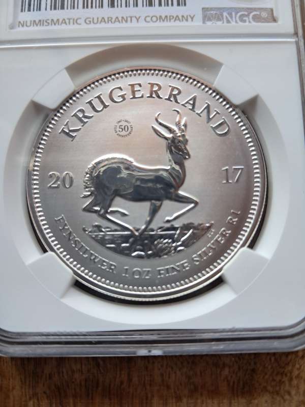 DISCOUNTED! NGC SILVER 1 OZ KRUGER RAND NGC GRADED SP69 50 th anniversary 2017