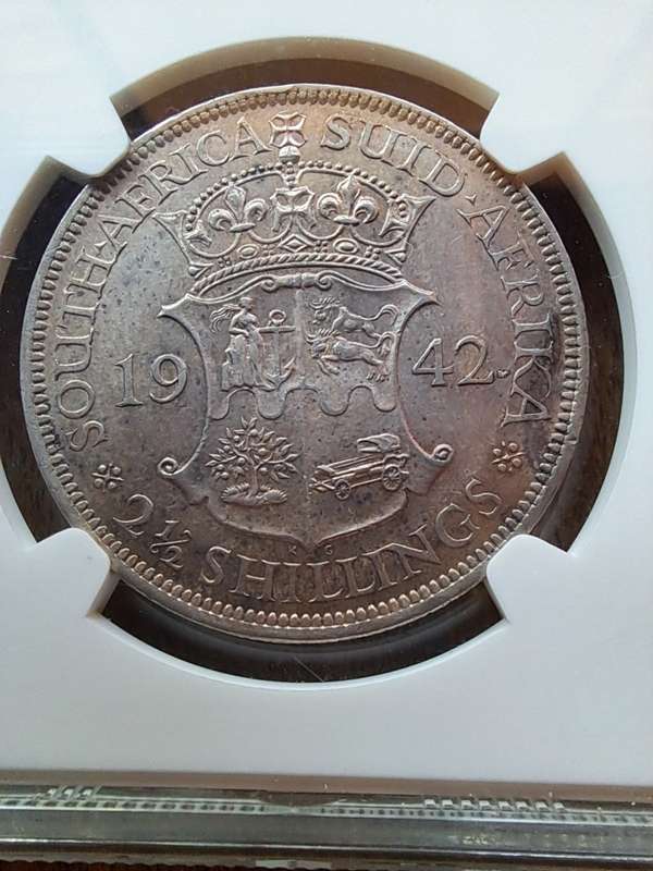 1942 SILVER 2.5 S GEORGE V1 NGC GRADED AU58