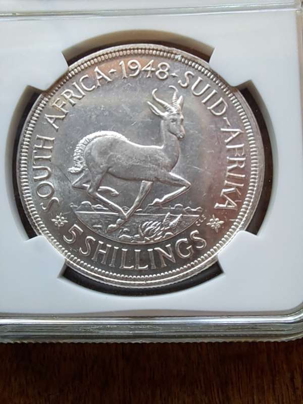 1948  SILVER 5 SHILLINGS CROWN GEORGE V1 NGC GRADED MS62