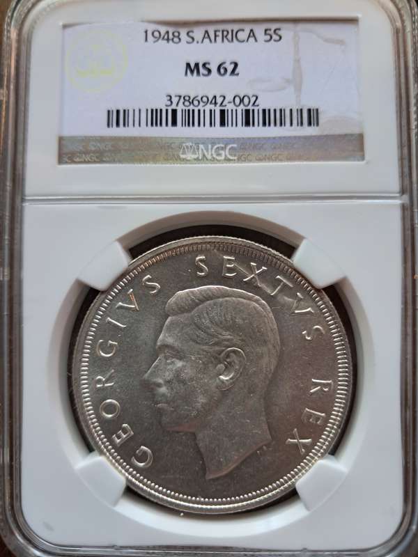1948  SILVER 5 SHILLINGS CROWN GEORGE V1 NGC GRADED MS62