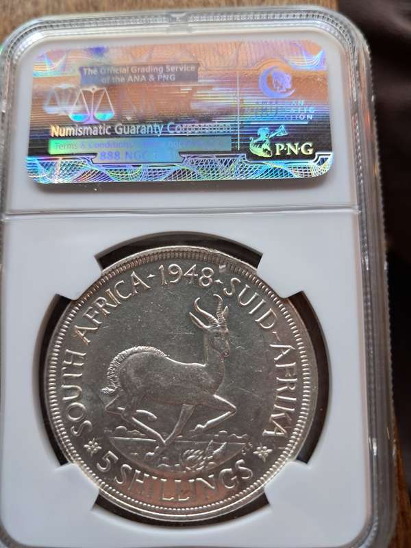 1948  SILVER 5 SHILLINGS CROWN GEORGE V1 NGC GRADED MS62
