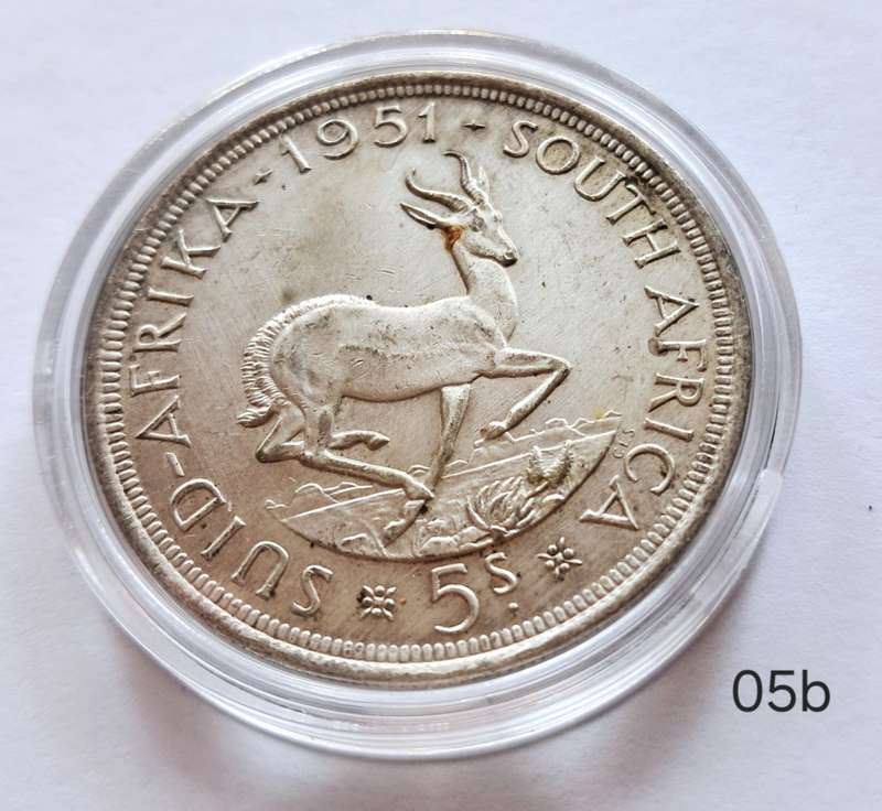 UNION OF SOUTH AFRICA - 1951 5 SHILLINGS - SILVER - GEORGE VI - EXCELLENT CONDITION - IN CAPSULE