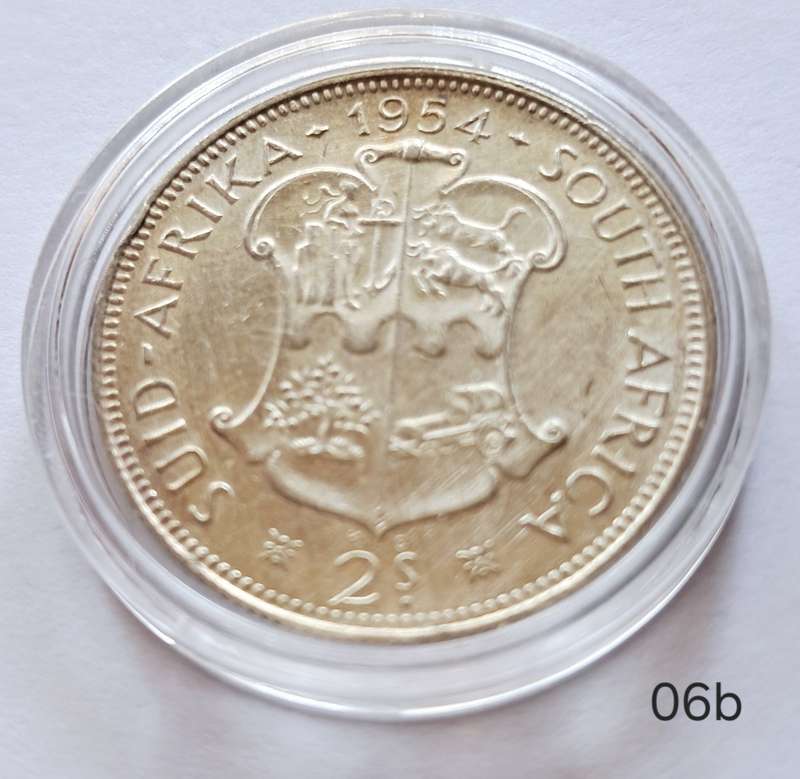 UNION OF SOUTH AFRICA -  2 SHILLINGS  1954 SILVER  - IN CAPSULE