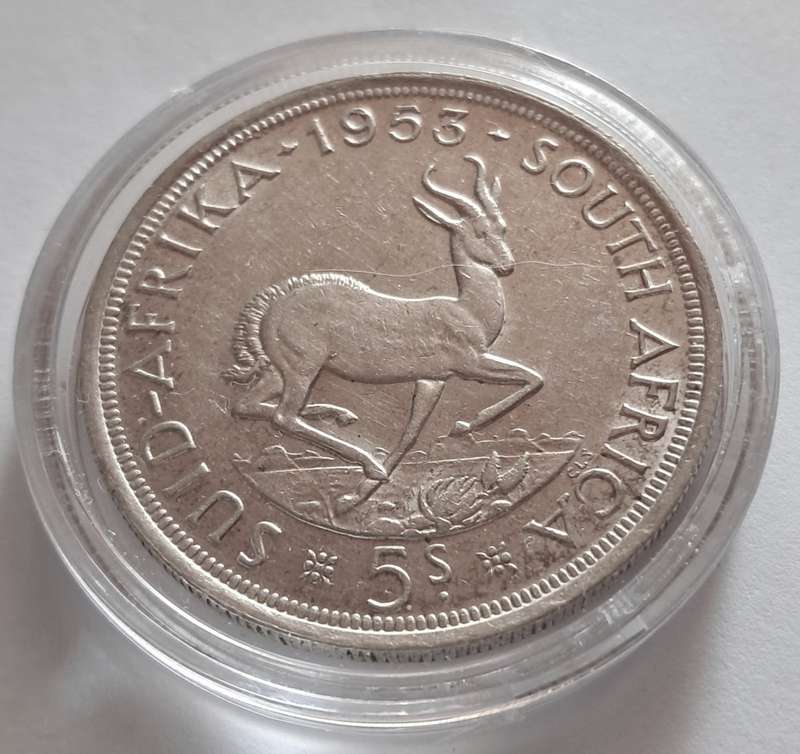 UNION OF SOUTH AFRICA - 1953 5 SHILLINGS - SILVER - ELIZABETH II - EXCELLENT CONDITION - IN CAPSULE
