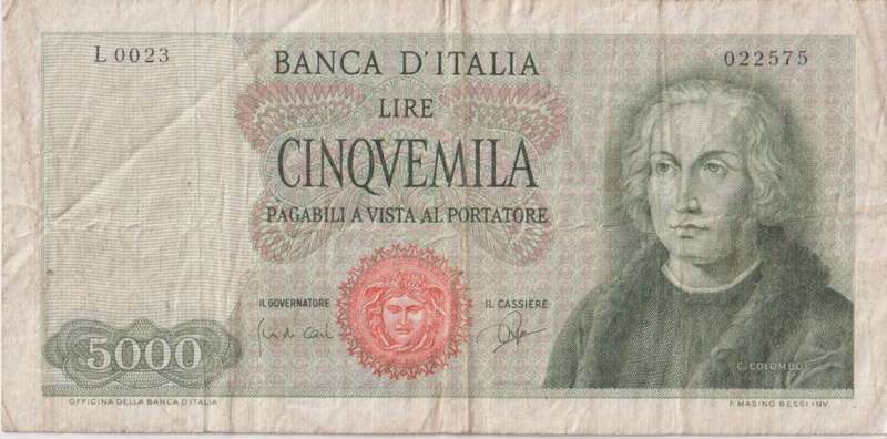 ITALY 5000 LIRE 1964  P98a  F