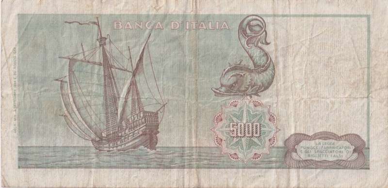 ITALY 5000 LIRE 1964  P98a  F