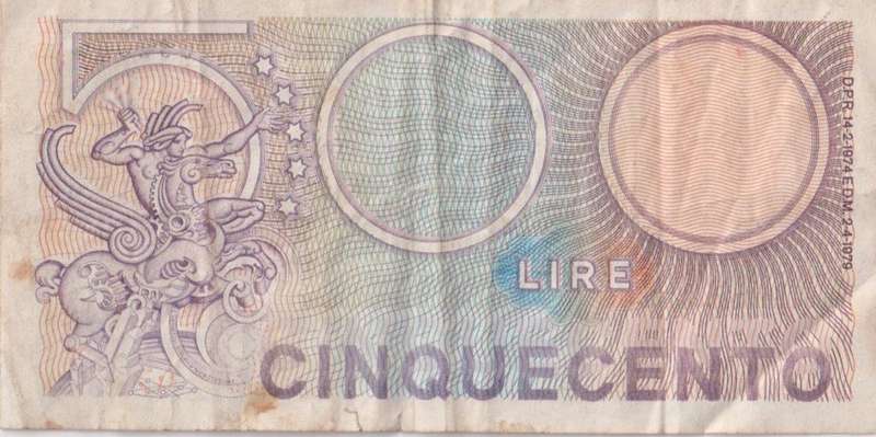 Italy 500 Lire 1974 / 1979 P 94 VF