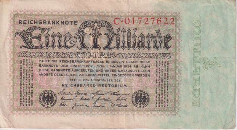 GERMANY REICHSBANKNOTE 1 Billion Mark 1923  P114  VF