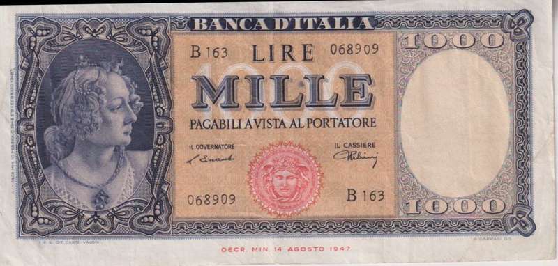 ITALY 1000 LIRE 1947-48 P83 VF+
