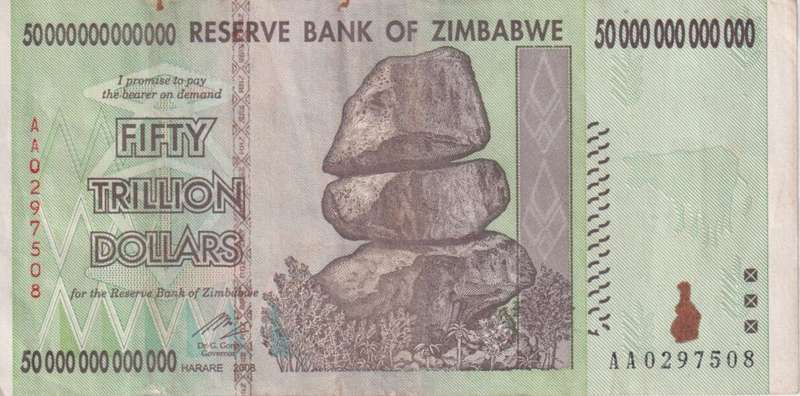 ZIMBABWE TRILLION SERIES - 50 TRILLION 2008 AA - VF