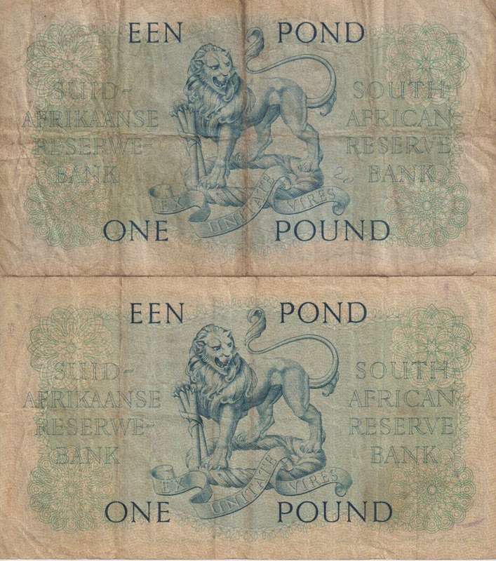 2 X UNION OF SOUTH AFRICA - 1 POUND M.H. de Kock A/E&E/A B/224&B/249 1955/56 137/8 VF