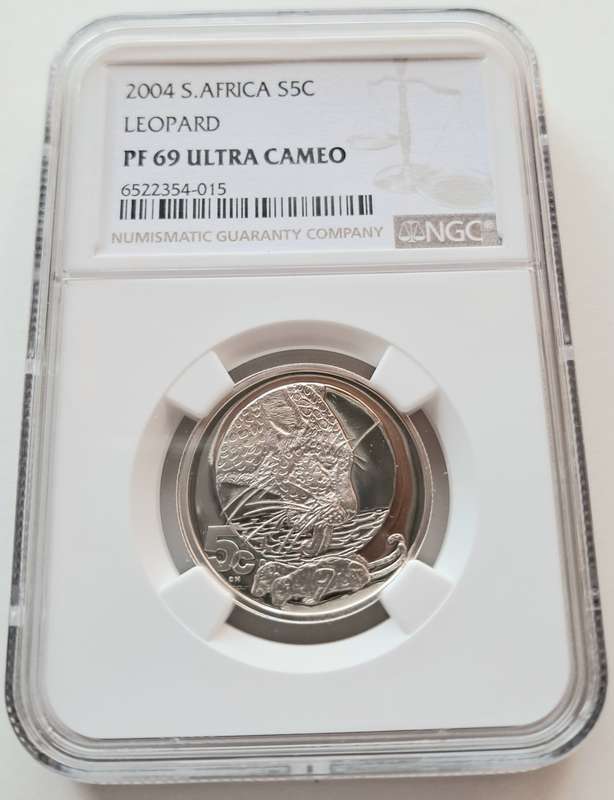 REPUBLIC OF SOUTH AFRICA - 2004 SILVER PROOF 5c BIG 5 - LEOPARD - NGC GRADED PF69 ULTRA CAMEO