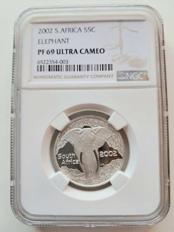 REPUBLIC OF SOUTH AFRICA - 2002 SILVER PROOF 5c BIG 5 - ELEPHANT - NGC GRADED PF69 ULTRA CAMEO