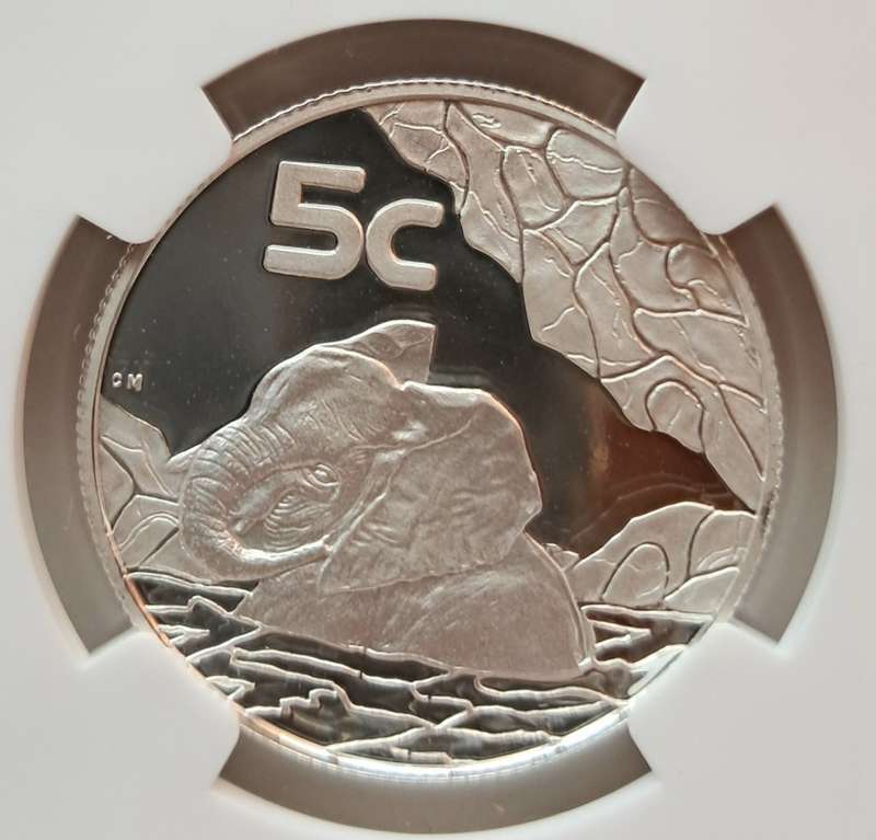 REPUBLIC OF SOUTH AFRICA - 2002 SILVER PROOF 5c BIG 5 - ELEPHANT - NGC GRADED PF69 ULTRA CAMEO