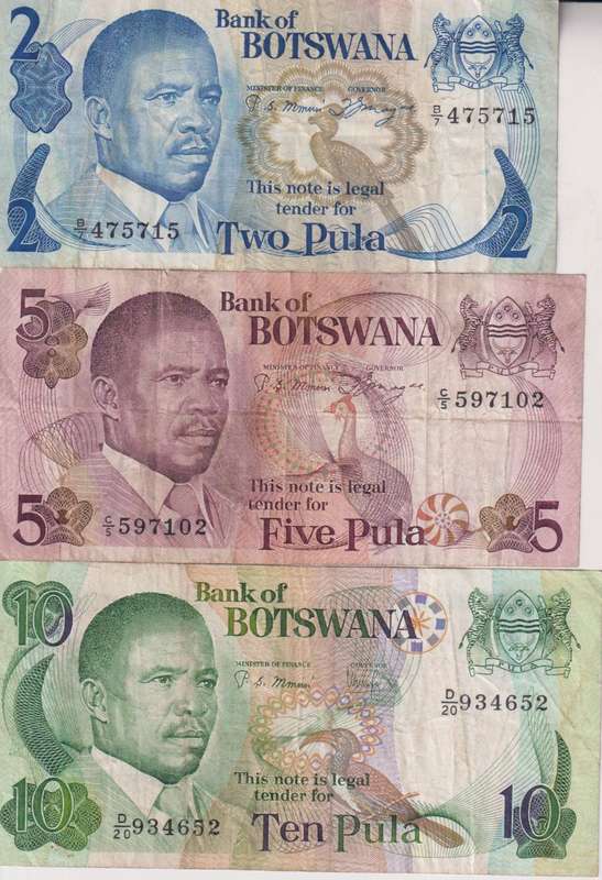 BOTSWANA - 2, 5, 10 PULA 1989-92 VF