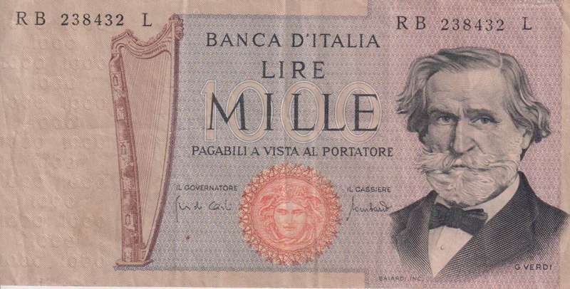 Italy 1000 Lire, 1971, P-101b, VF Giuseppe Verdi