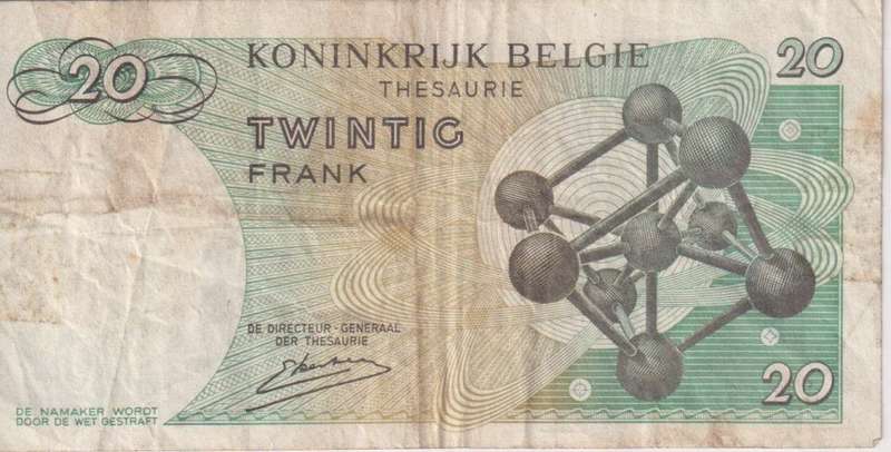 Belgium, 20 Francs, 1964, P-138, VF
