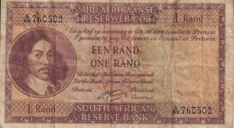 REPUBLIC OF SOUTH AFRICA - 1 RAND G.Rissik A/69 1962 A/E 315 VF