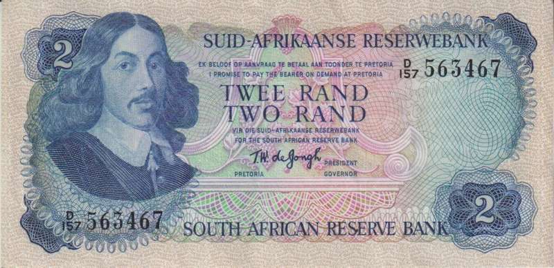 REPUBLIC OF SOUTH AFRICA - 2 RAND T.W.de Jongh D/54  1974  #A/E 381 XF