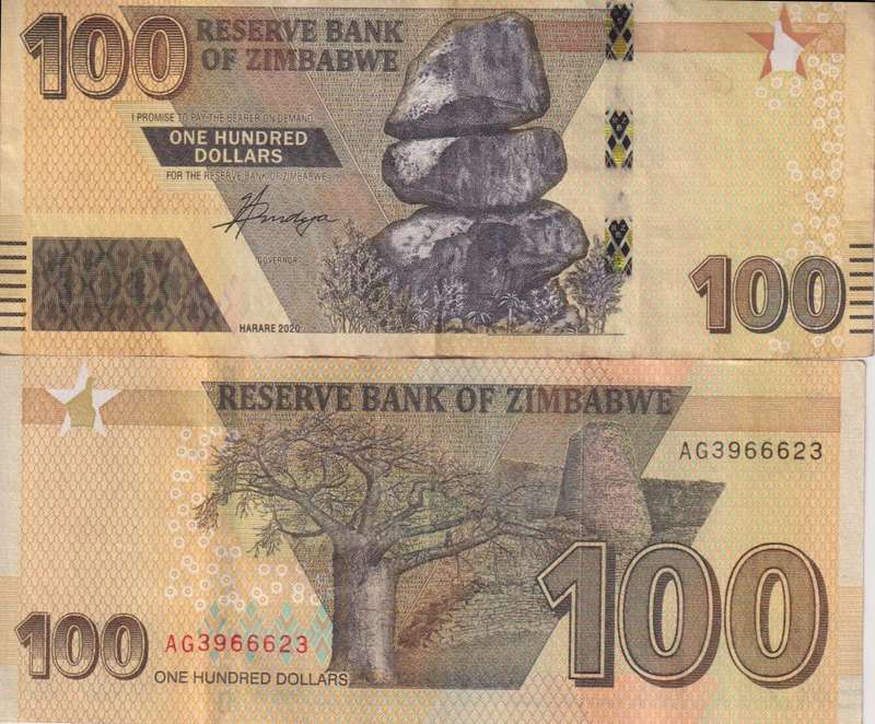 Zimbabwe 100 Dollars 2020 P 106 VF