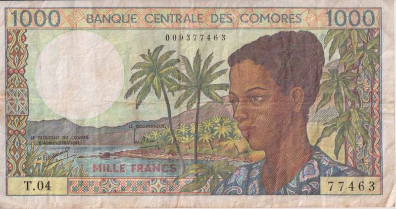 COMORES, 1000 Francs  1986 P11a VF