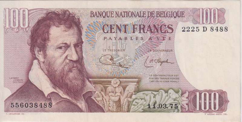 BELGIUM 100 FRANCS 1975 P134  A-UNC