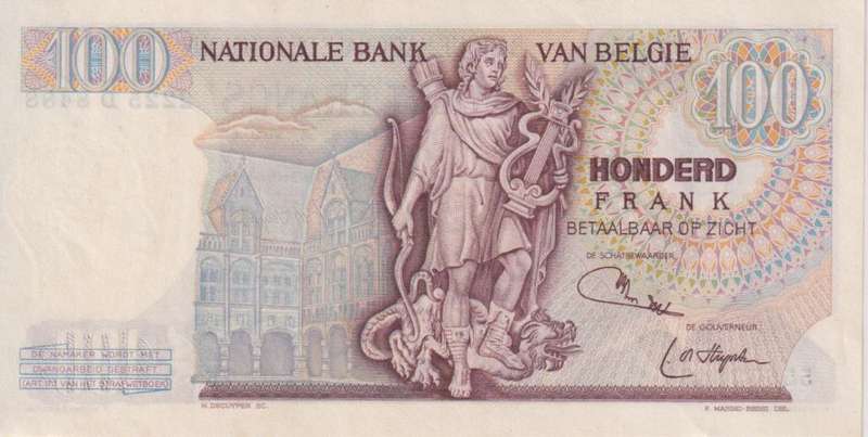 BELGIUM 100 FRANCS 1975 P134  A-UNC