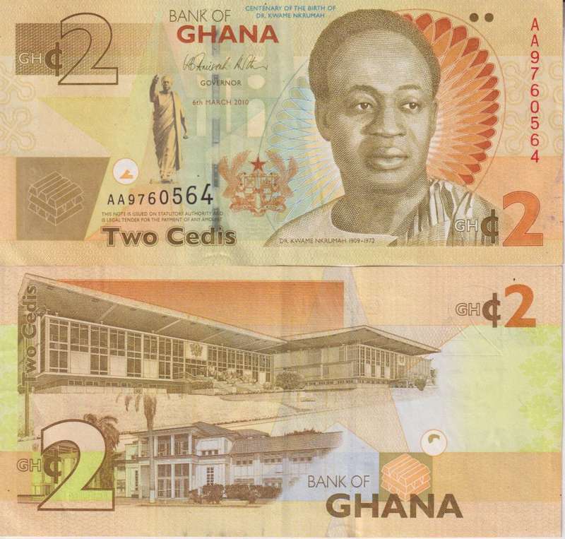 GHANA 2 CEDIS  2010 P37Aa  XF - AA SERIAL