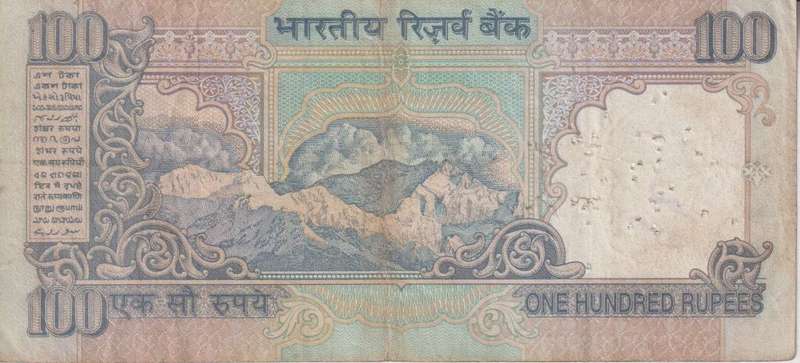 INDIA 100 RUPEES 1996 P91 VF PIN HOLES