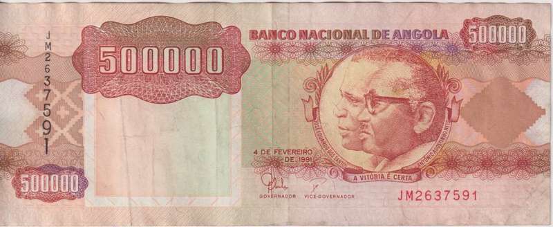 ANGOLA 500,000 KWANZAS 1991 P134 VF