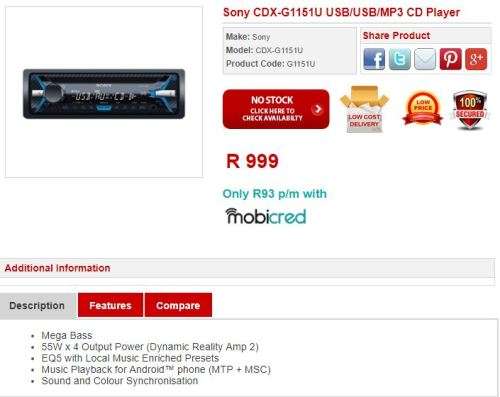 SONY CDX-G1151U USB/MP3 CD PLAYER - "LIKE BRAND NEW !!!!!"