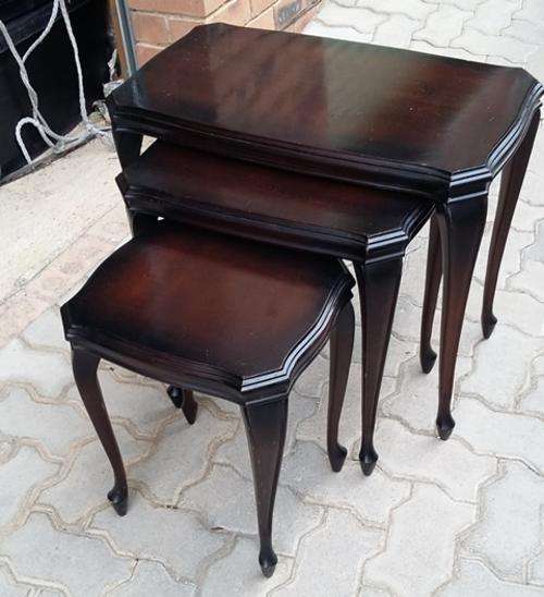 1940's Queen Anne Linenfold nest of three mahogany tables in excellent condition
