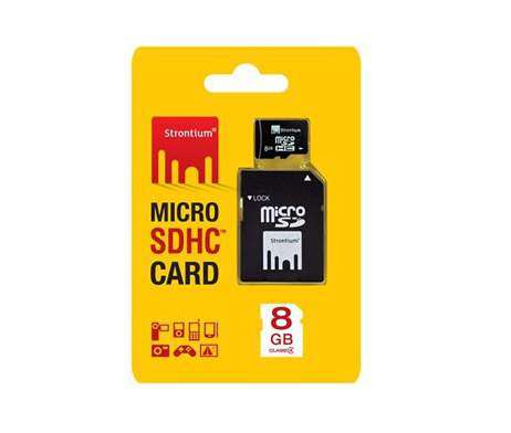 New & Sealed Strontium 8GB Micro SD w/SD Adapter in Retail Packaging