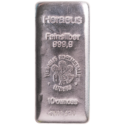 10 OZ Silver Bar Heraeus Silver Poured Bar (High Purity 99.99%)