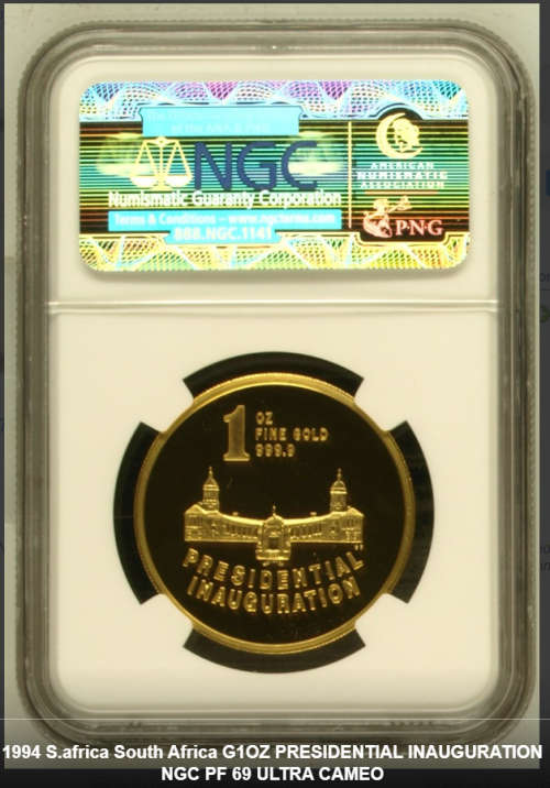South Africa 1994 Presidential Inauguration 1 oz Gold Proof Medallion - NGC PF 69 ULTRA CAMEO