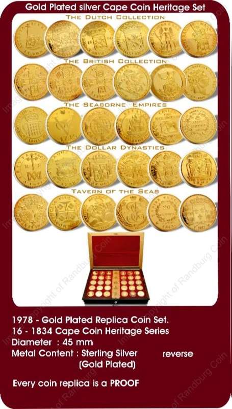 Our Cape Coin Heritage, 1600-1834, 30 x Gold Plated  Sterling Silver Coins
