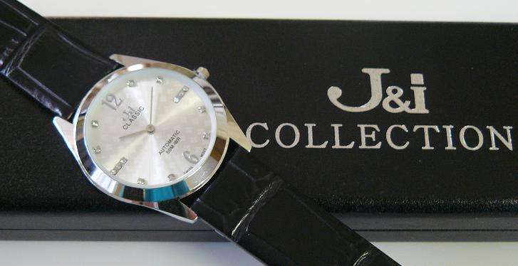 J & I CLASSIC COLLECTION **silver face**with black genuine leather strap