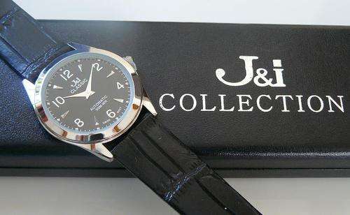 J & I CLASSIC COLLECTION with black genuine leather strap