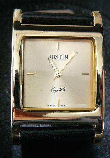 MENS GOLD JUSTIN WATCH with GENUINE LEATHER BLACK STRAP